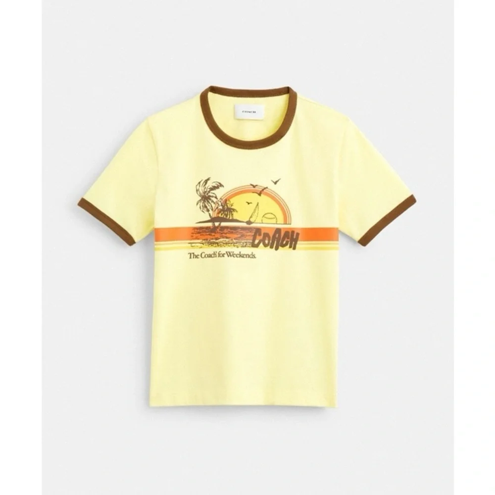 Coach Women's 70 s Surf Sunny Yellow Ringer Tee